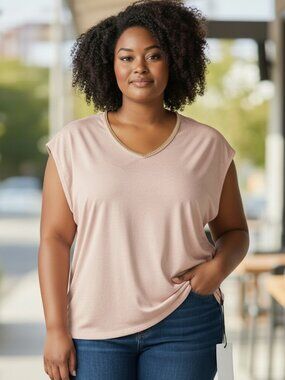 Blush Pink DEX Top T-Shirt V-Shaped Collar Plus size 1X NEW with Tag